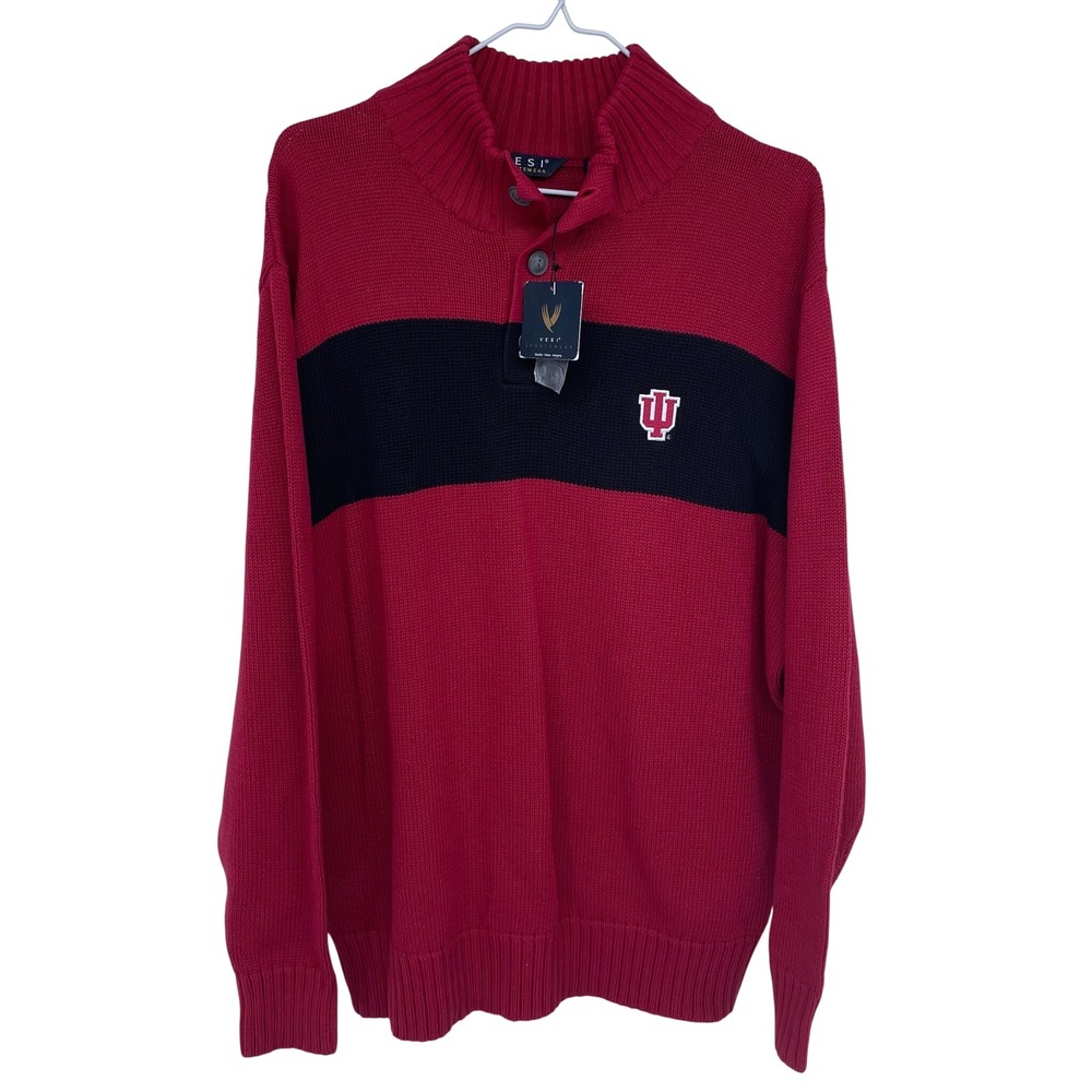 New VESI Sportswear Men's Red Black Striped Indiana Hoosiers Pullover Sweater Lg